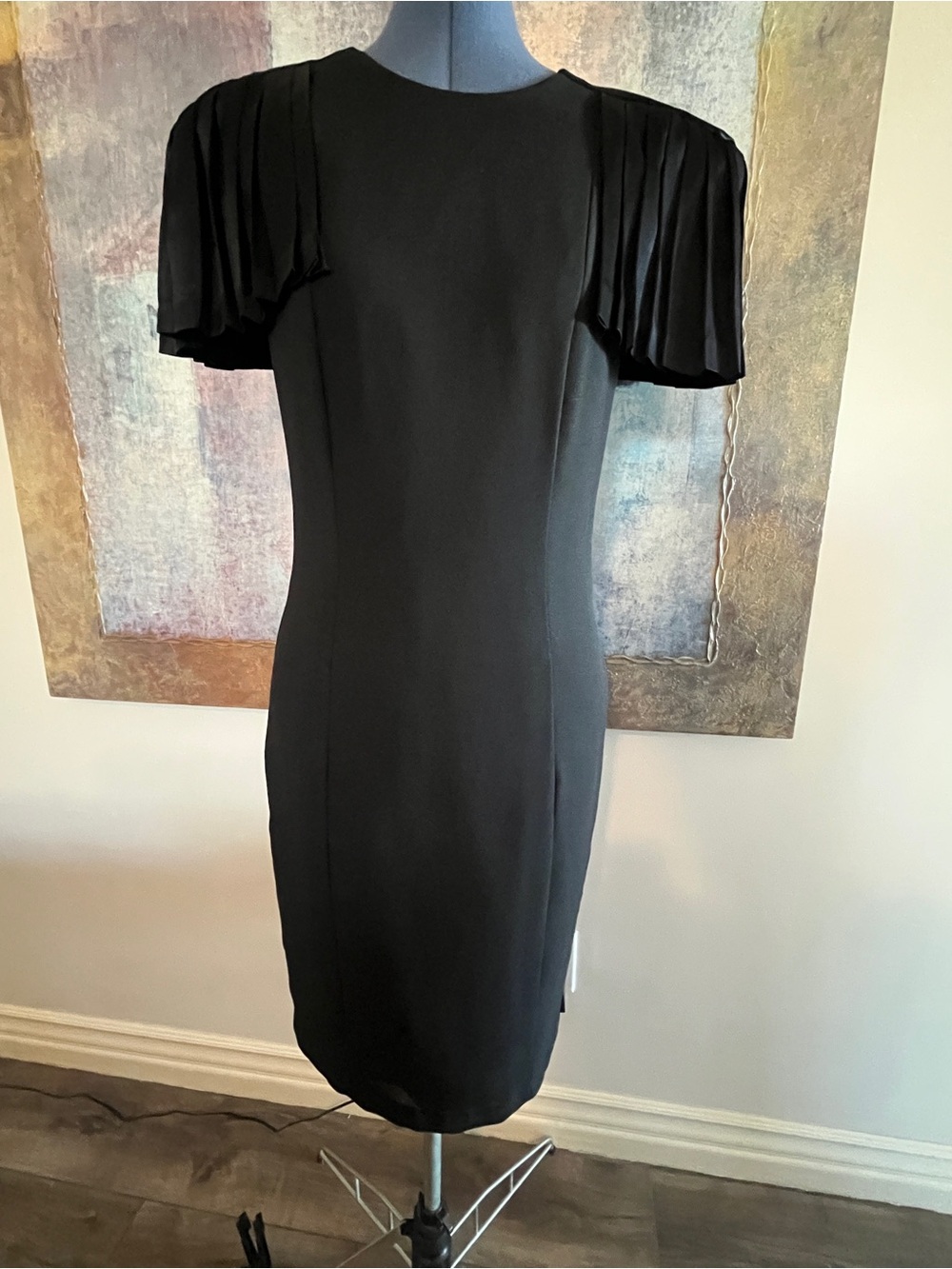 Rare Vintage Patra Classic Black Pleated Sleeve Dress
